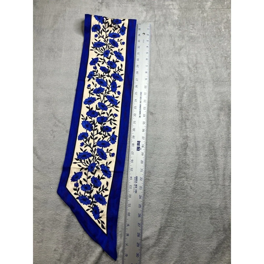 J Crew Scarf Womens Blue Cream Floral 100% Silk Skinny Twilly Printed BS227
